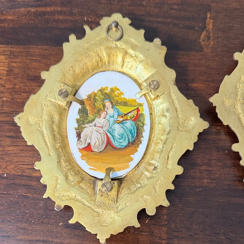 Vintage 60s Ornate Gold Oval -Style Wall Plaques - Set of 2 Made in Spain 1960s